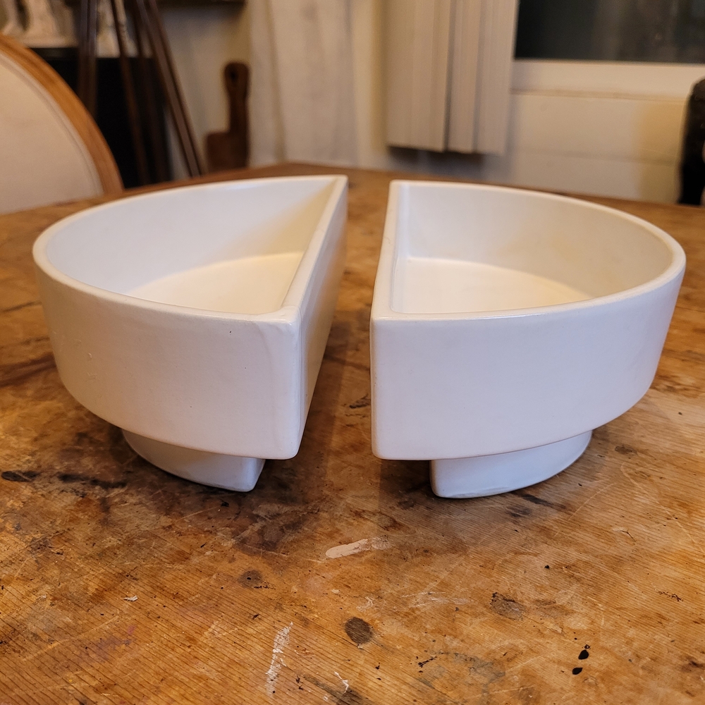 Ikebana Japanese Ceramic Half Moon White Vases